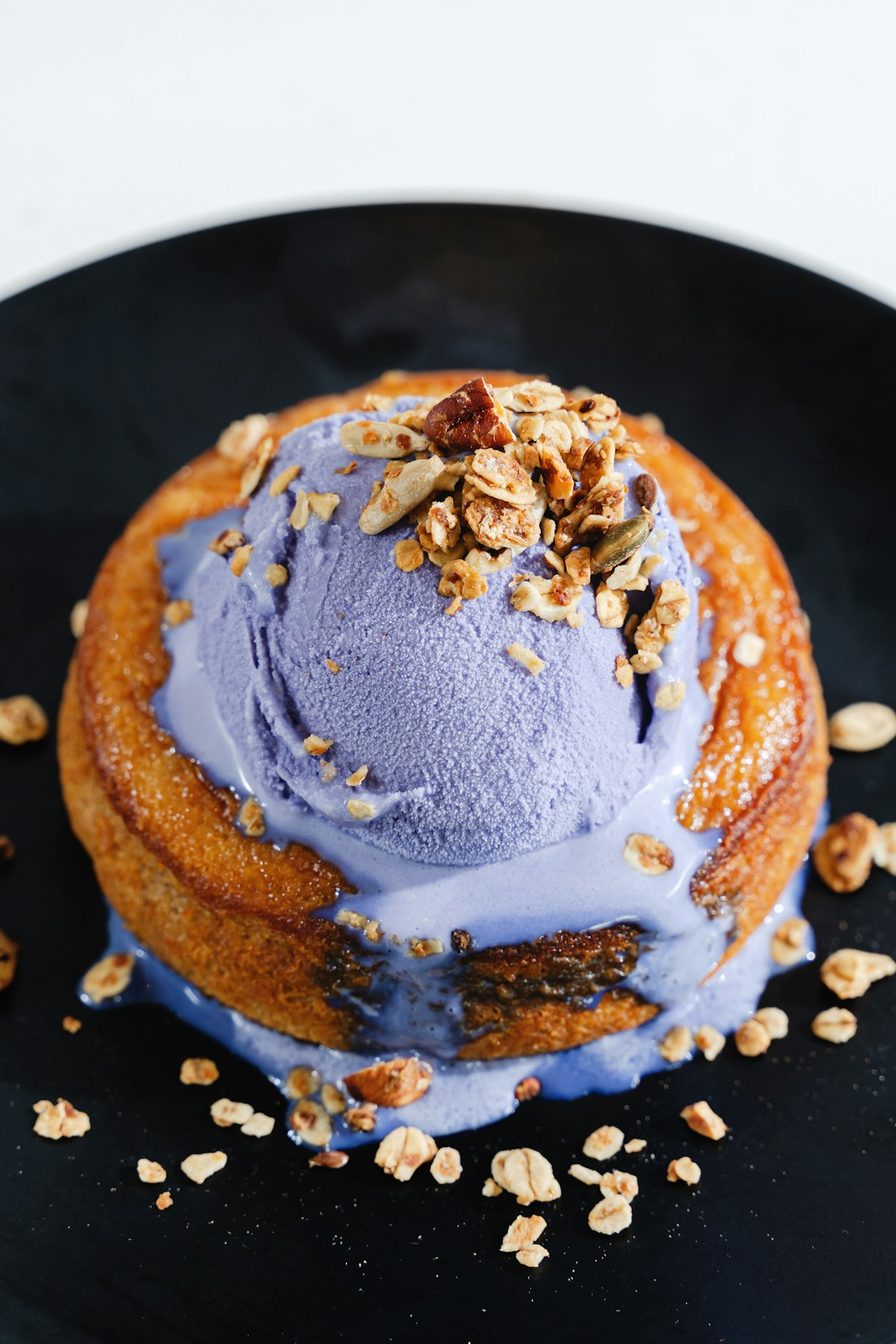Ube ice cream on a cinnamon roll