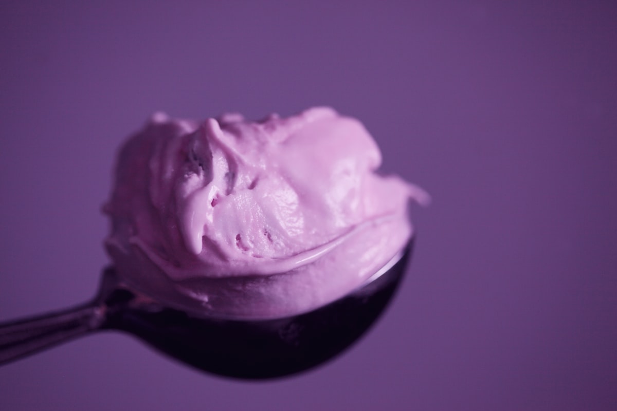 Ube ice cream on a spoon
