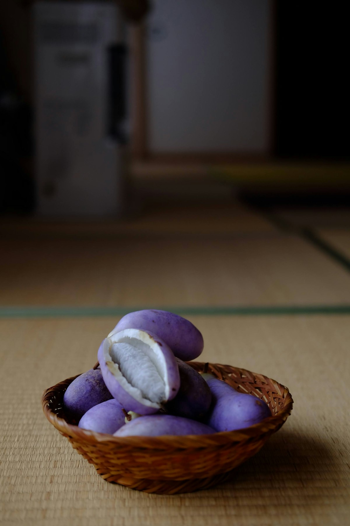 Fresh purple yams in a basket